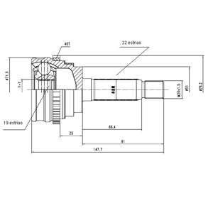 Junta Garma Chery QQ 40z ABS Lado Rueda 22/19 Seguro medio