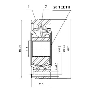Junta Garma Ford Ranger 4X4 Cardan del ../2012 26z 108mm